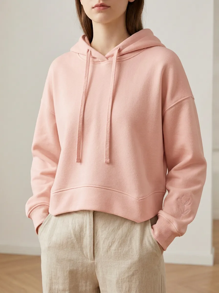 Women's Minimalist Floral Sleeve Embroidered Printed Hoodie