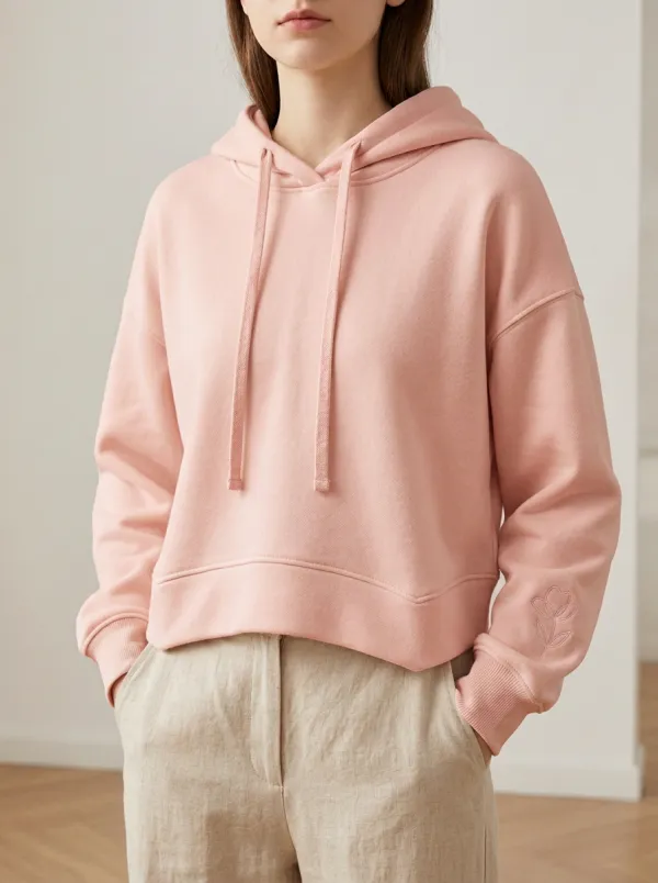 Women's Minimalist Floral Sleeve Embroidered Printed Hoodie