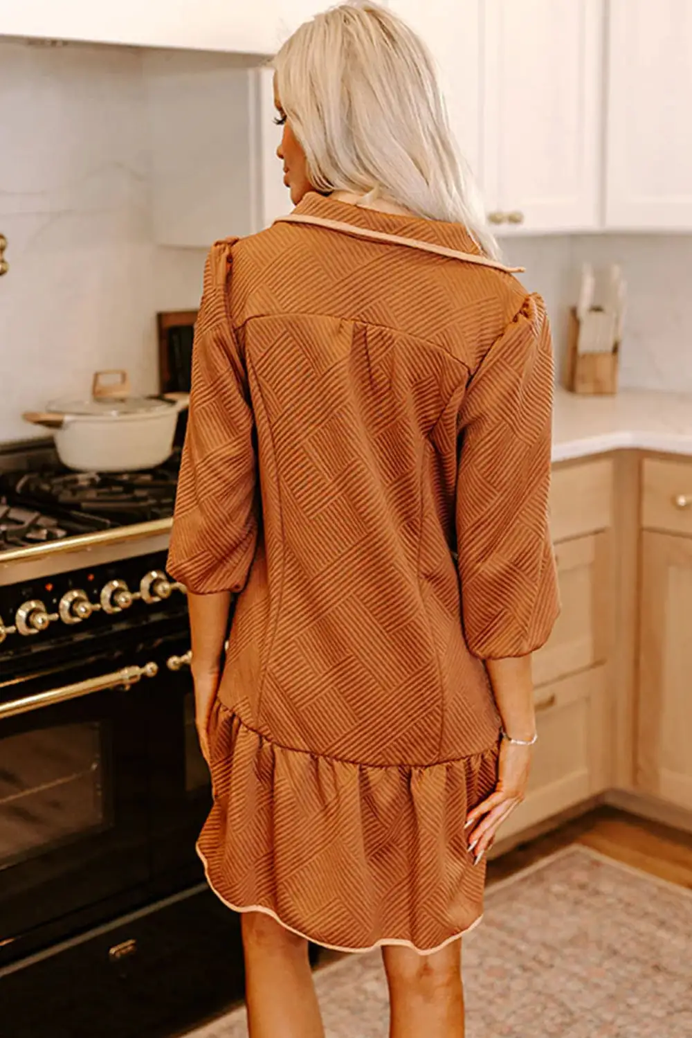 Chic Textured Zip Front Collared Mini Dress