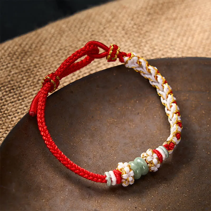 Handmade Braided Knotting Peach Blossoms Jade Adjustable Bracelet