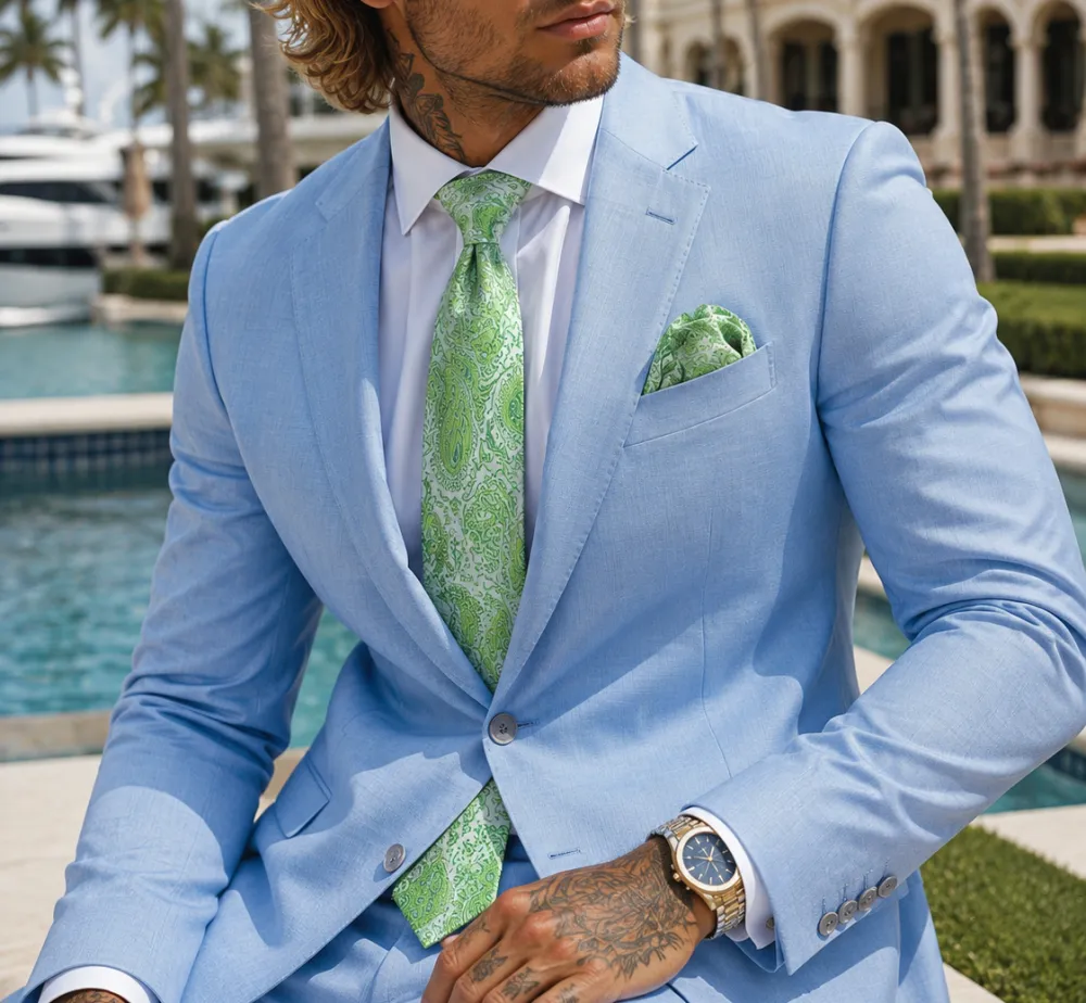 Modern Silk Paisley Men's Necktie With Pocket Square