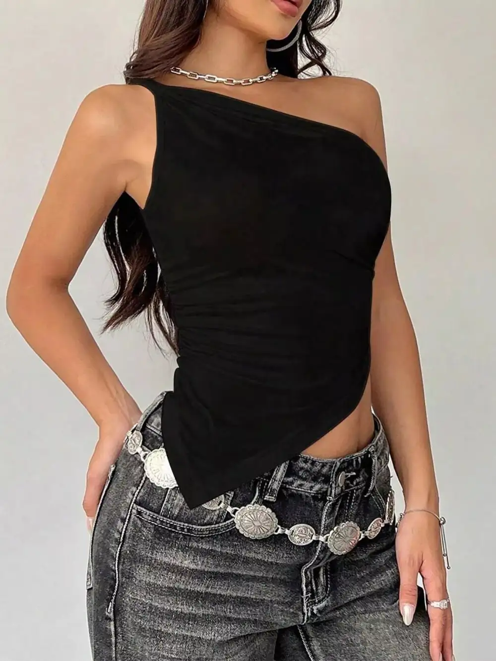 Asymmetrical One Shoulder Slim Fit Camisole Top