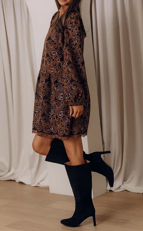 Embroidered Long Sleeve Mini Dress