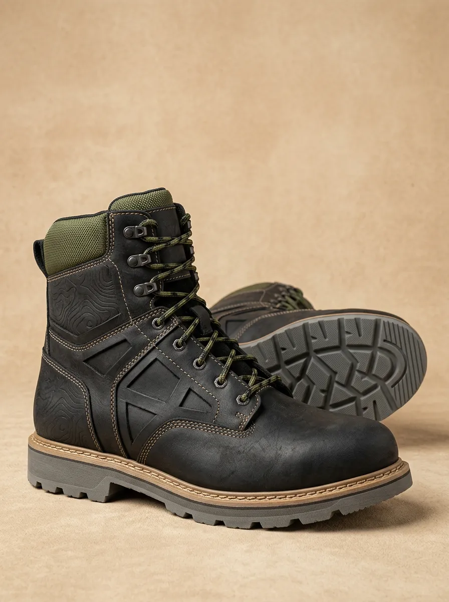 Men's Rugged Style Hiking Topographic Pattern Work Boots