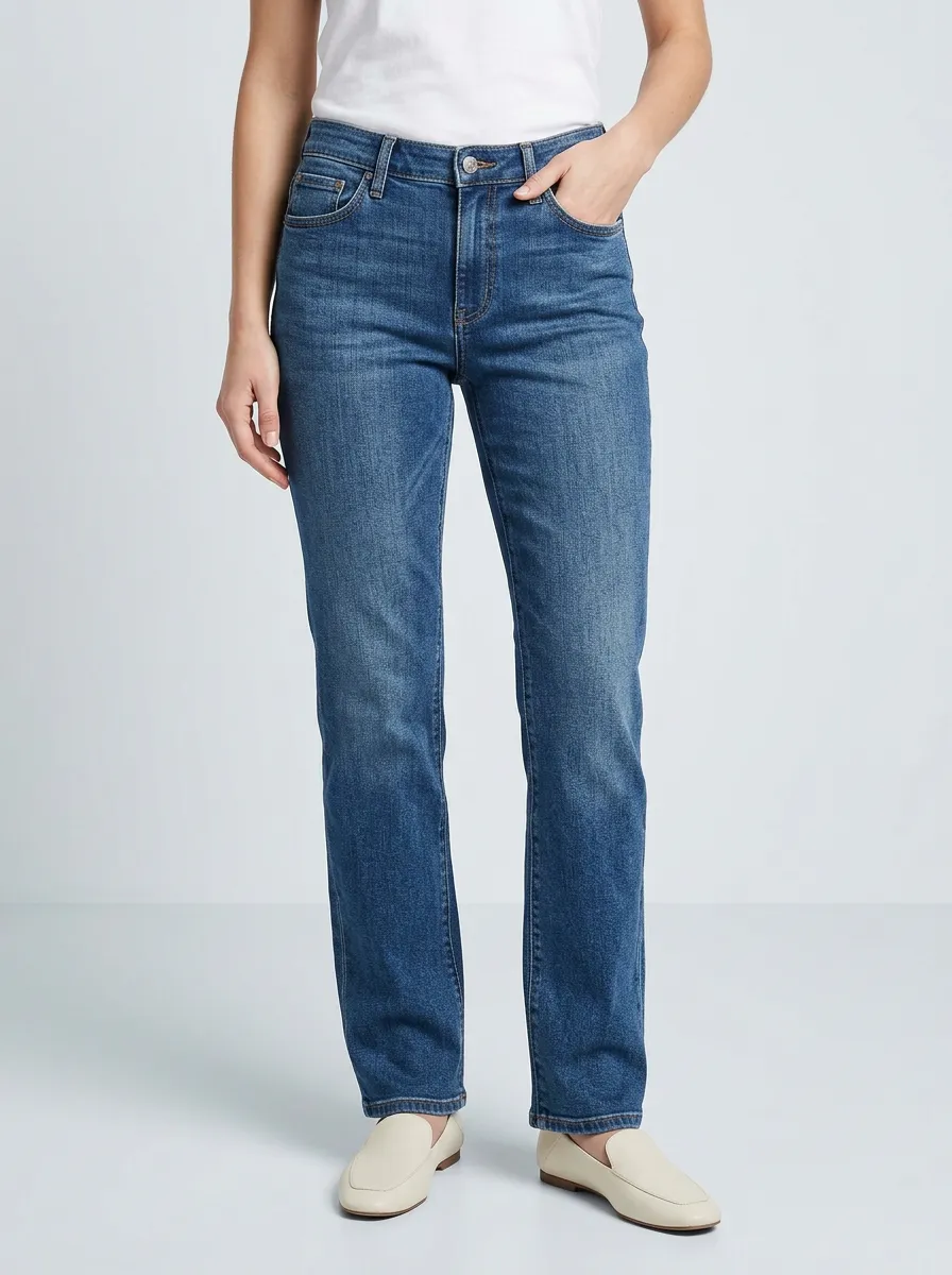 Soft Shape Straight Leg Mid Rise Jeans