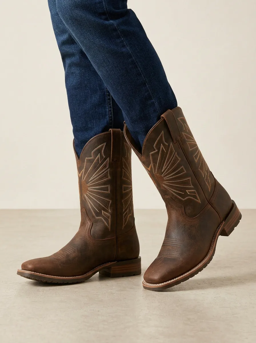 Unisex Western Cowboy Sunburst Embroidered Boots