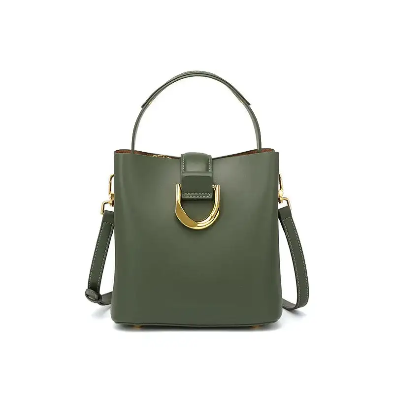 Genuine Leather Bucket Bag Sleek Versatile