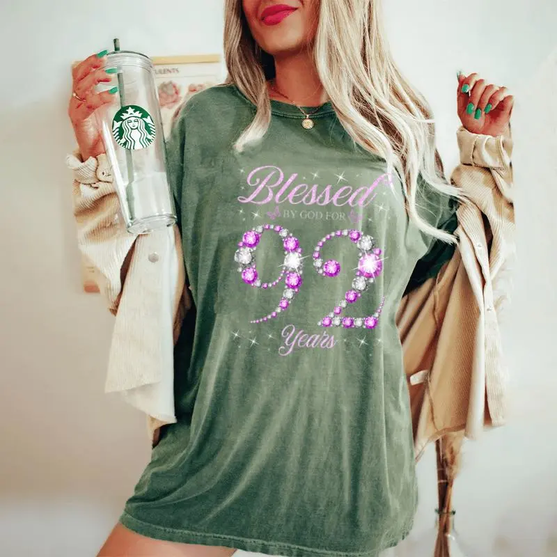 Blessed By God For 92 Years Old 92Nd Birthday B-Day Party Women's Oversized Comfort T-Shirt