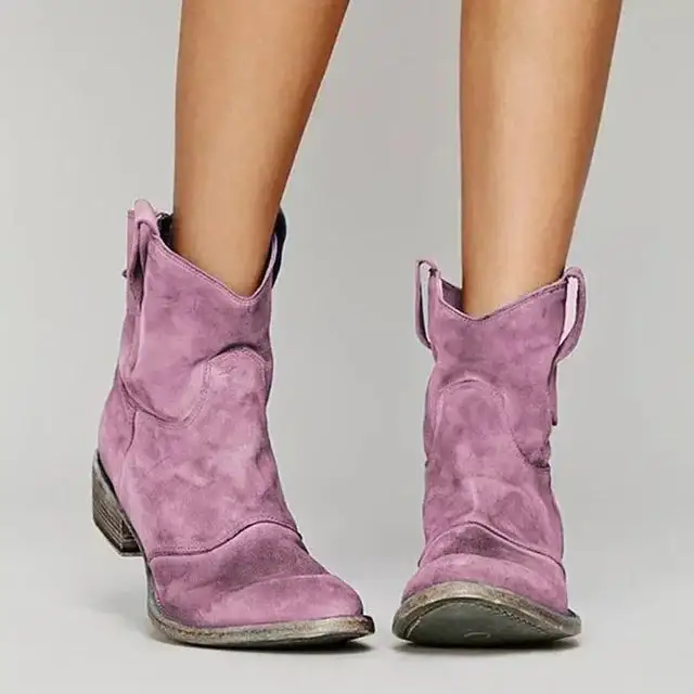 Warm Suede Ankle Boots Comfortable Western Style Boots