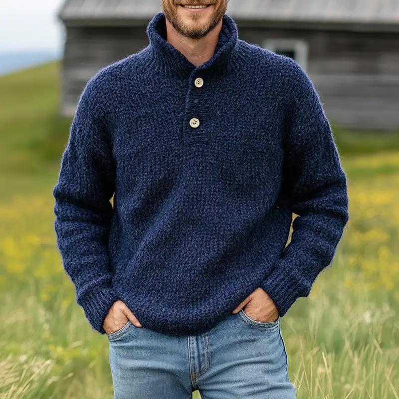 Textured Ribbed Band Collar Sweater