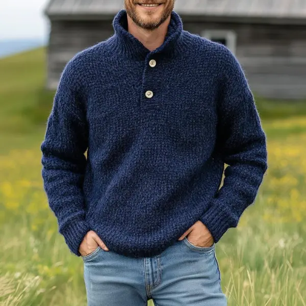 Textured Ribbed Band Collar Sweater
