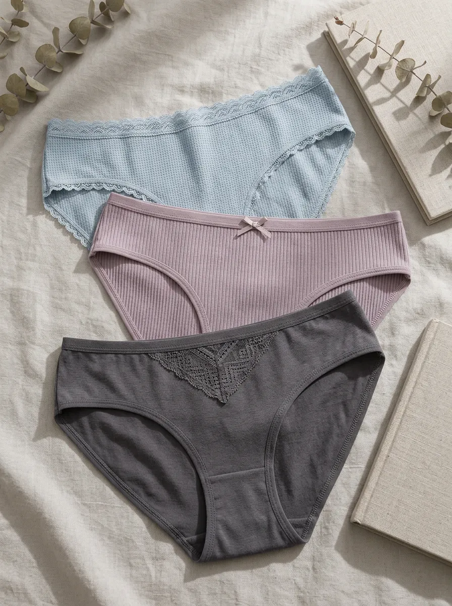 Women's Lace Trim Ribbed Cotton Multi-Pack Panties