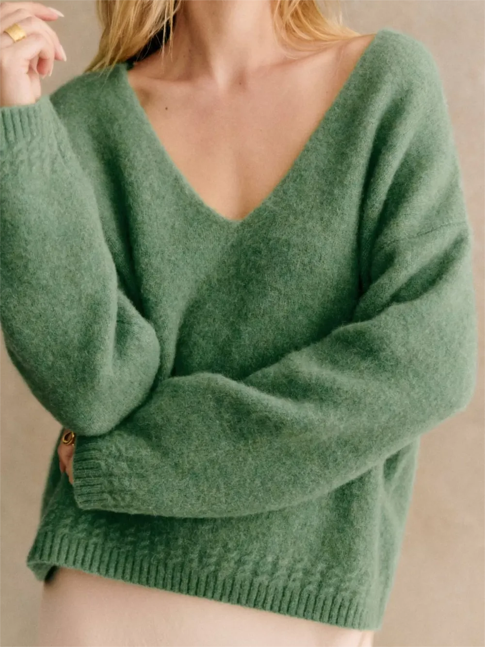 Cream V-Neck Soft Sweater