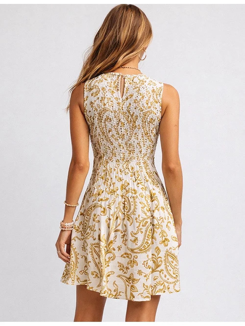 Boho Paisley Smocked Mini Dress