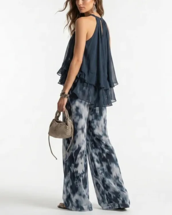 Off-Shoulder Blouse and Pants Set Elegant Two-Piece Outfit
