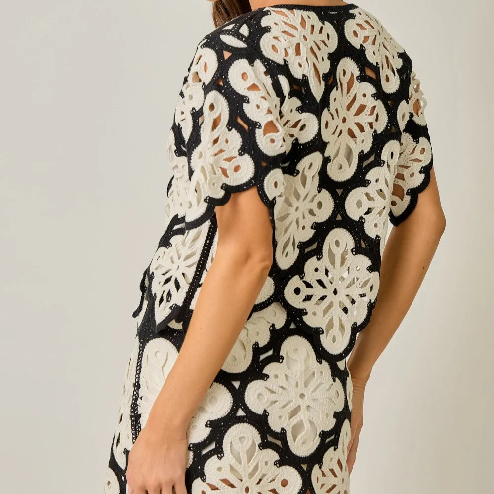 Classic Open Front Tie Front Crochet Cardigan