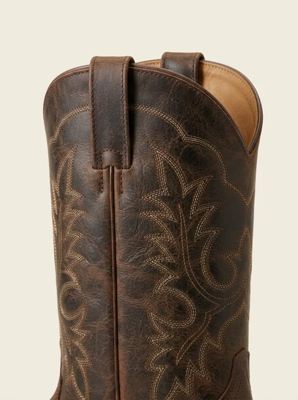Men's Western Cowboy Brown Leather Embroidered Stitching Cowboy Boots