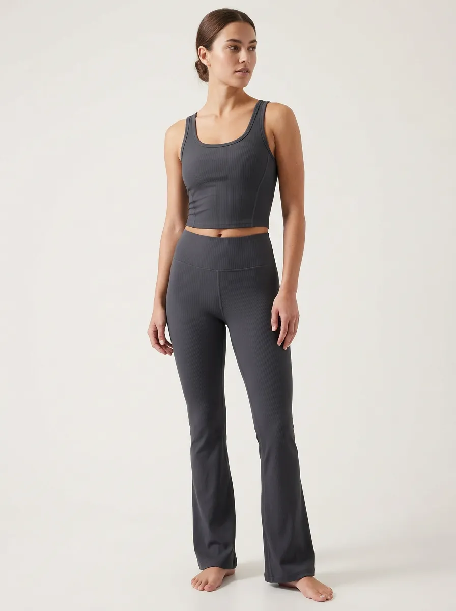 Women's Yoga Fitness Ribbed Tank Top Flare Leggings Set