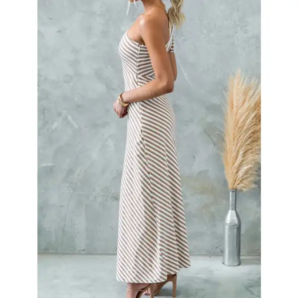 One Shoulder Striped Maxi Dress