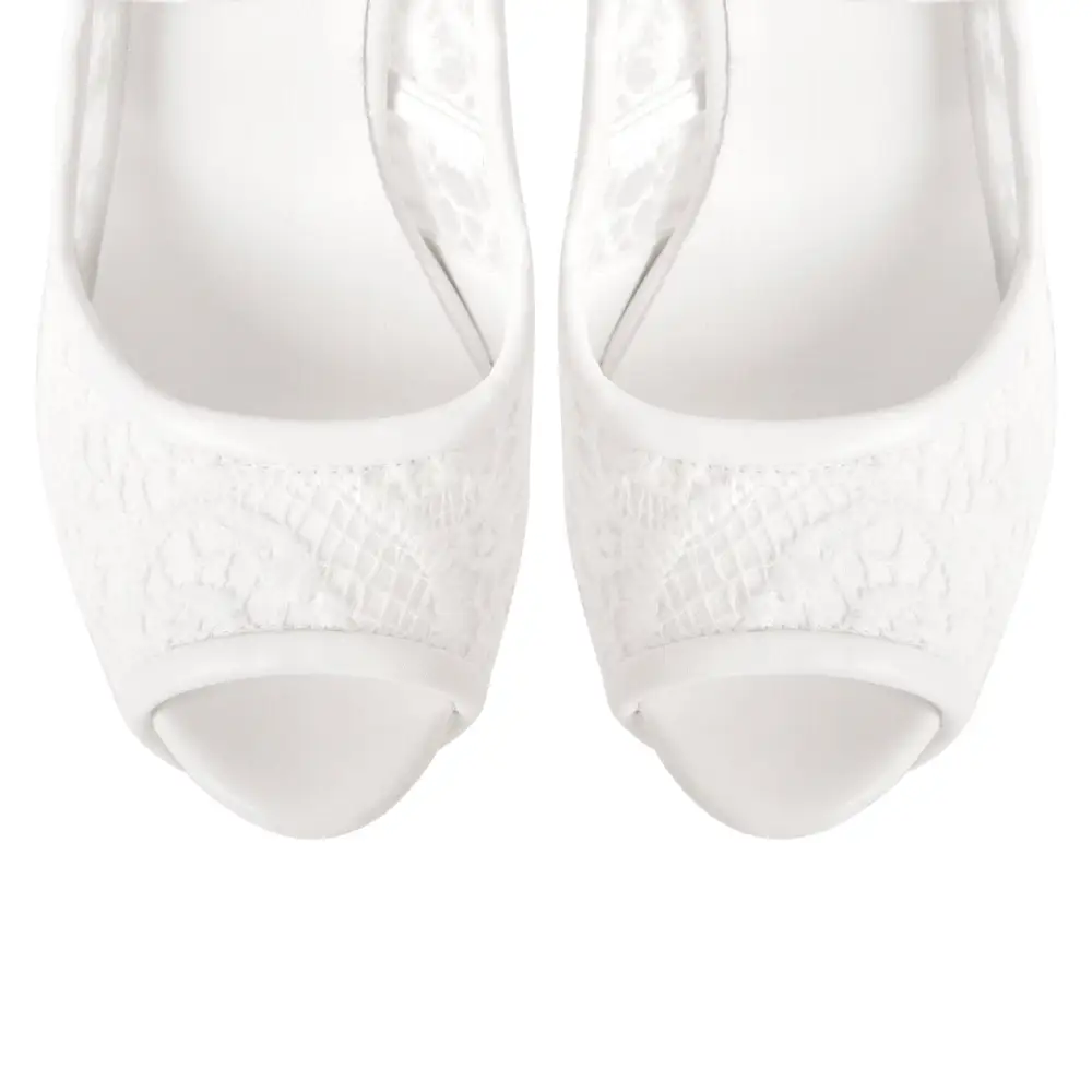 Mesh Detail Peep Toe Platform Stiletto Cross Strap Pumps