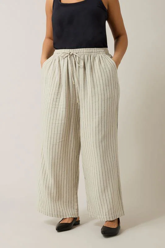 Natural Brown Stripe Print Premium Linen Trousers detail 2