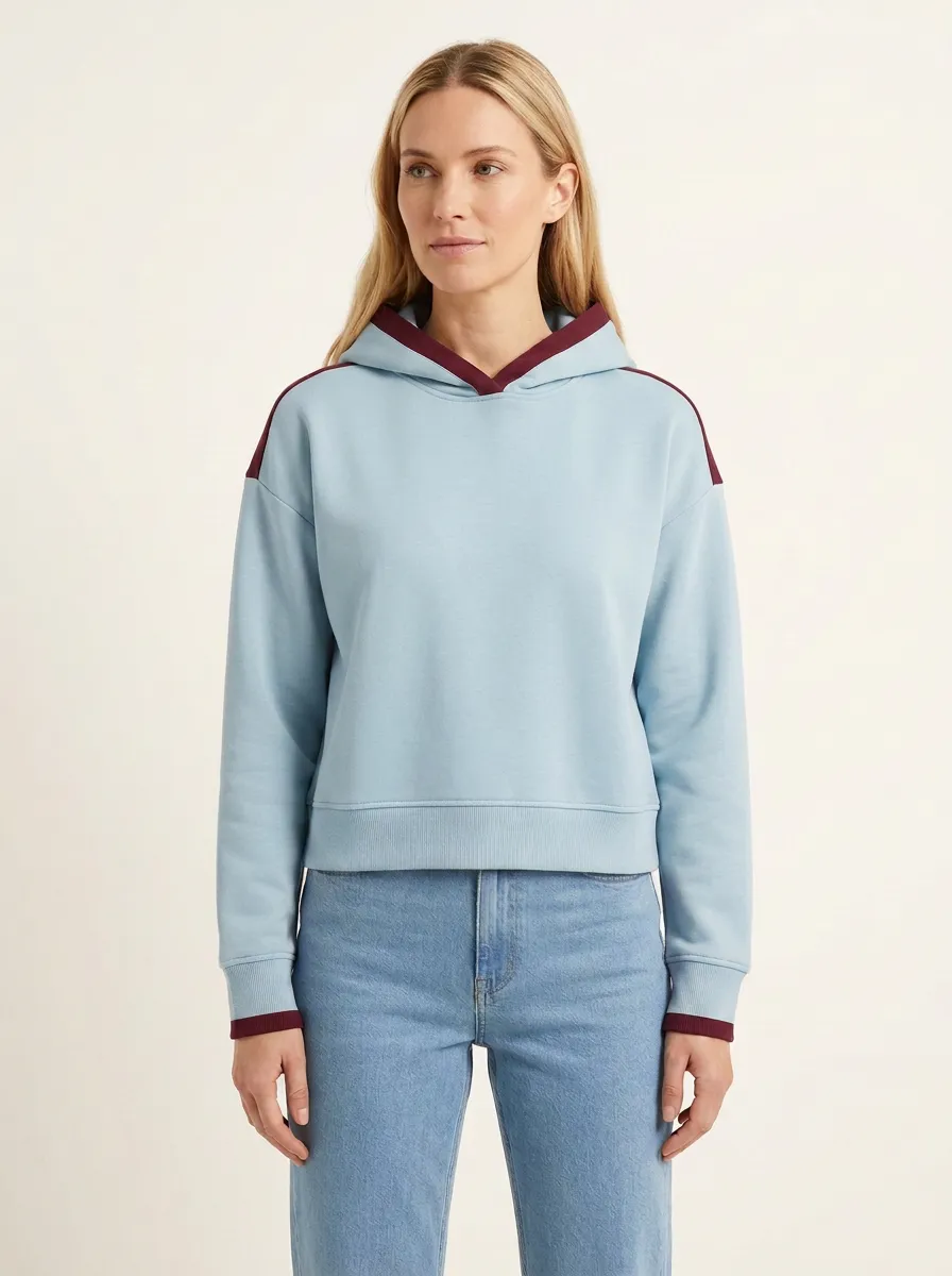 Women's Colorblock Cropped Pocketless Drop-Shoulder Hoodie