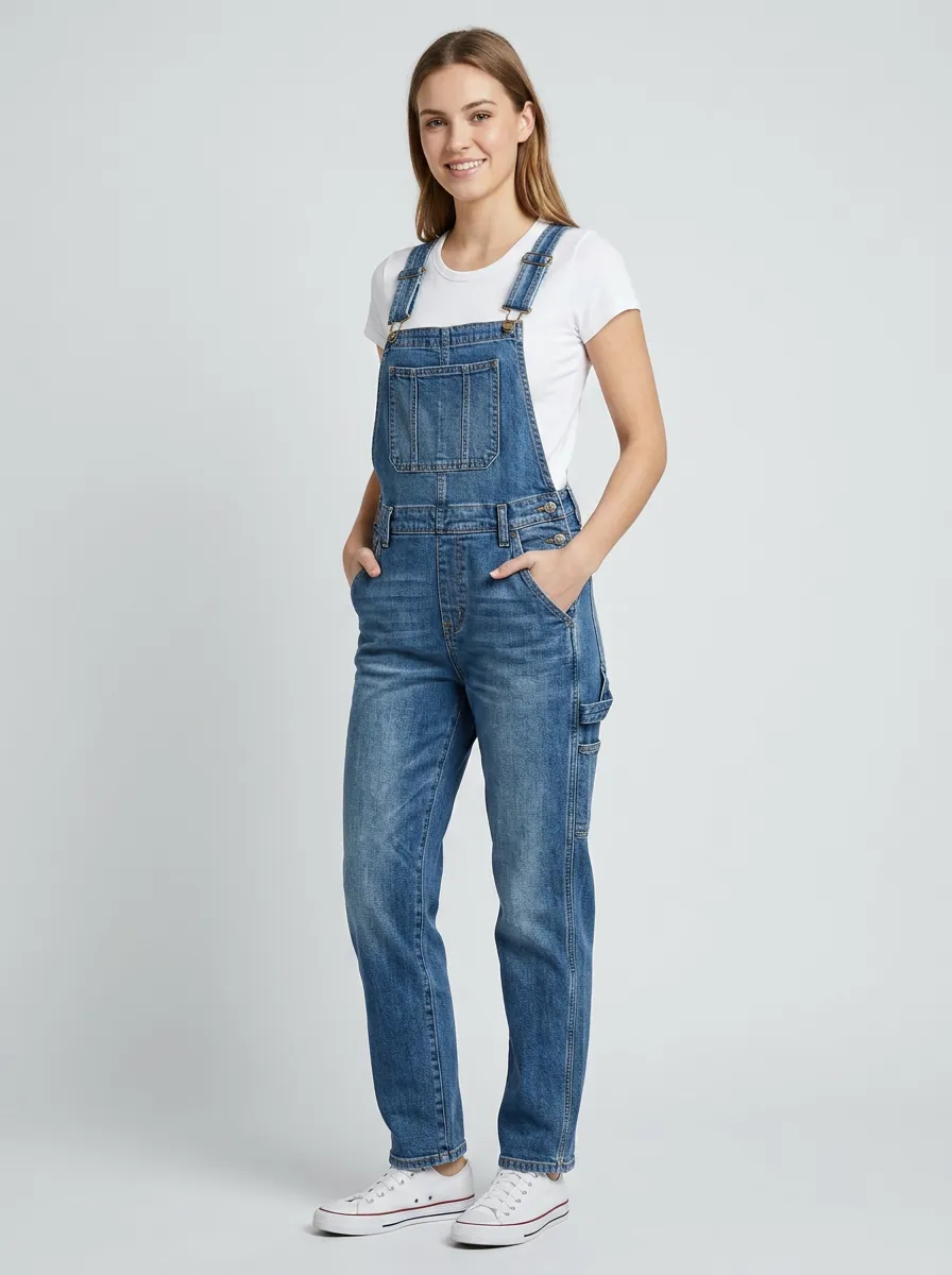 Women's Printed Casual Denim Overalls