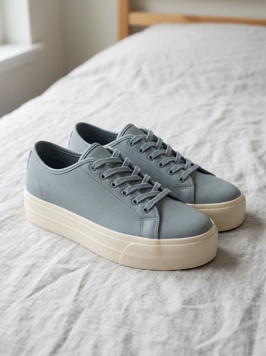 Women's Minimalist Blue Faux Leather Platform Printed Sneakers