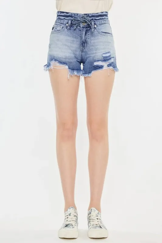 High-Rise Frayed Hem Denim Shorts