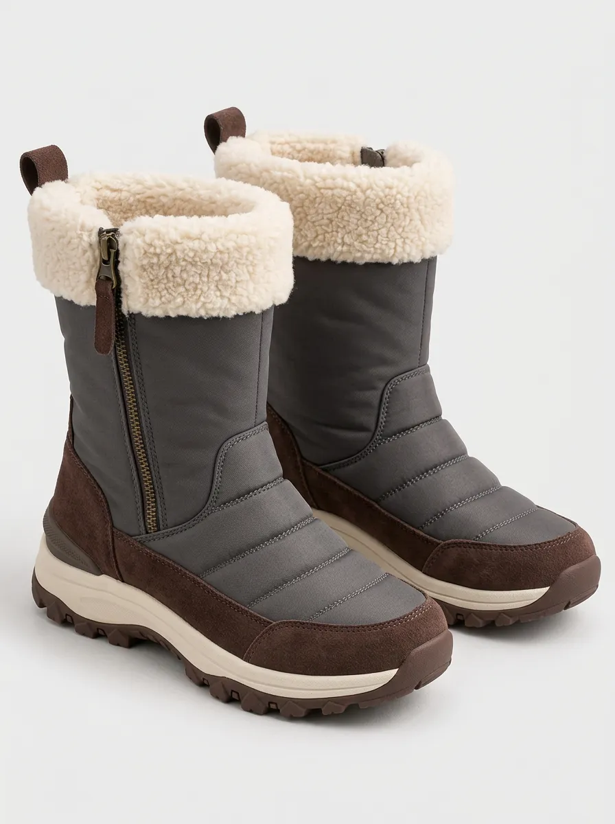 Cushioned Side Zip Faux Fur Lined Winter Walking Boots