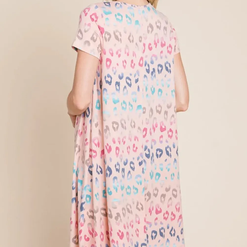 Leopard Round Neck Short Sleeve Dress