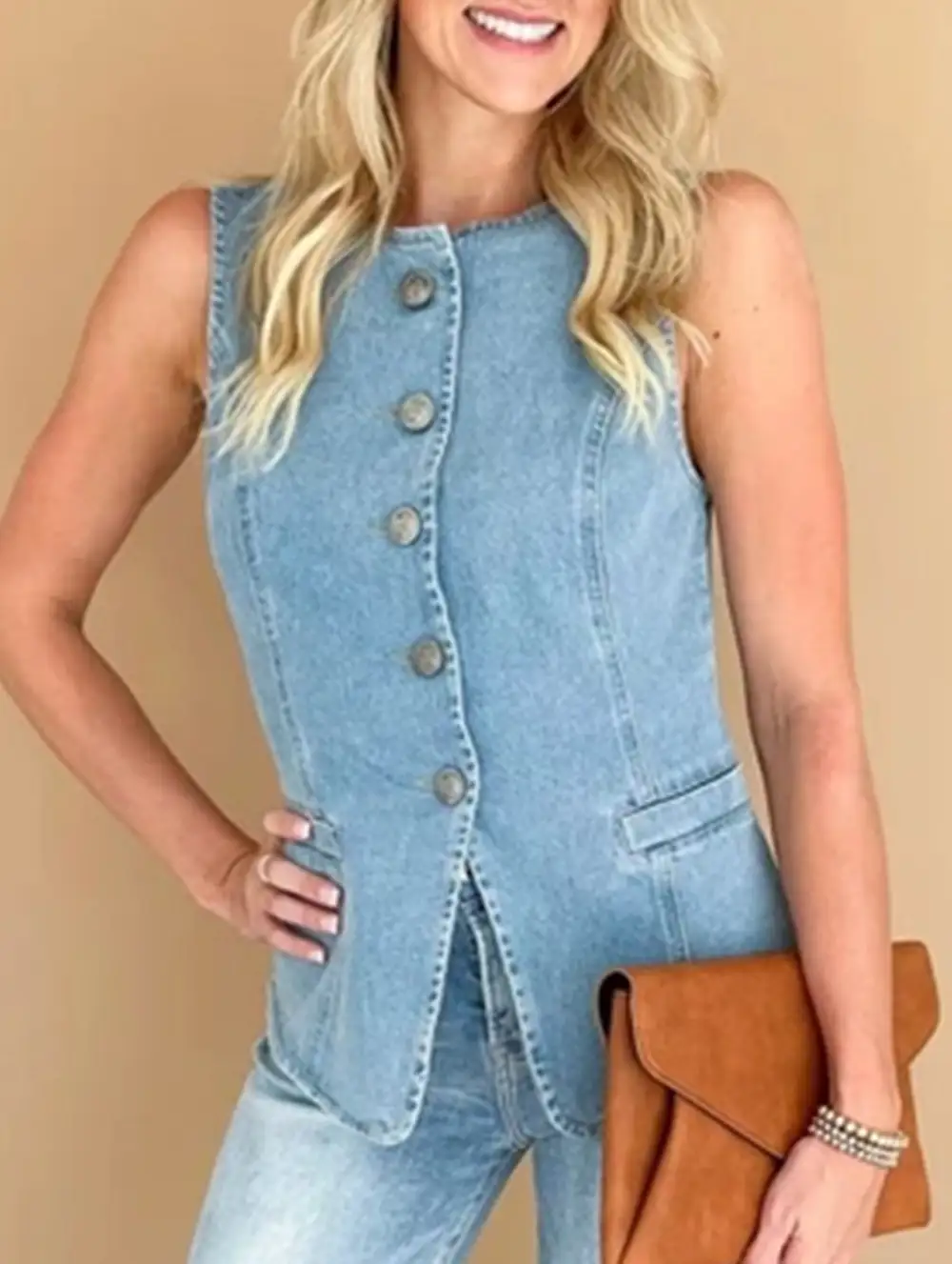 Denim Vest Sleeveless Single-Breasted Top