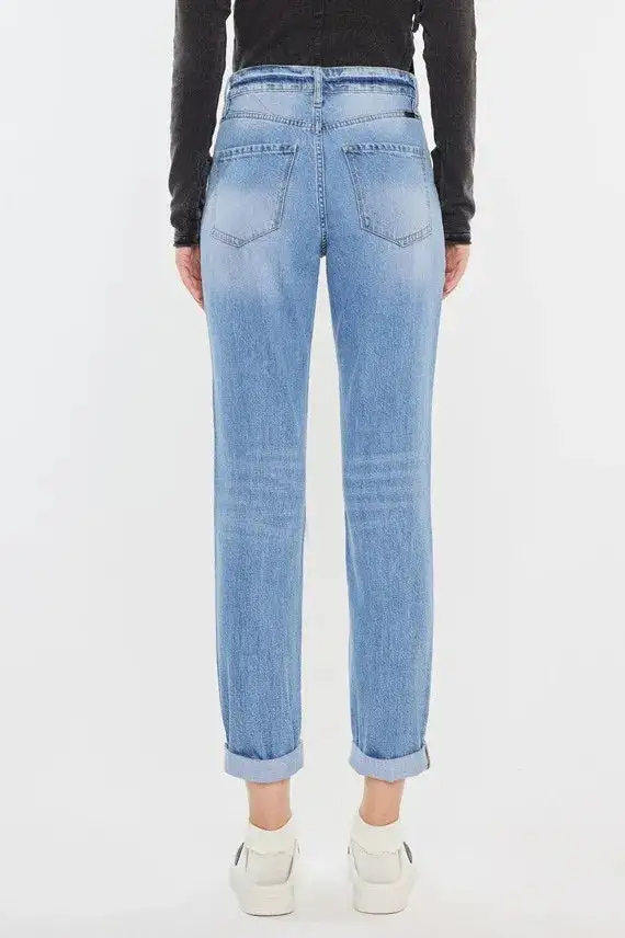 Classic High Waist Distressed Denim Jeans