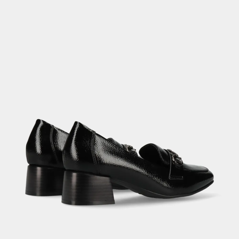 Classic Patent Effect Block Heel Cushioned Insole Heeled Loafers