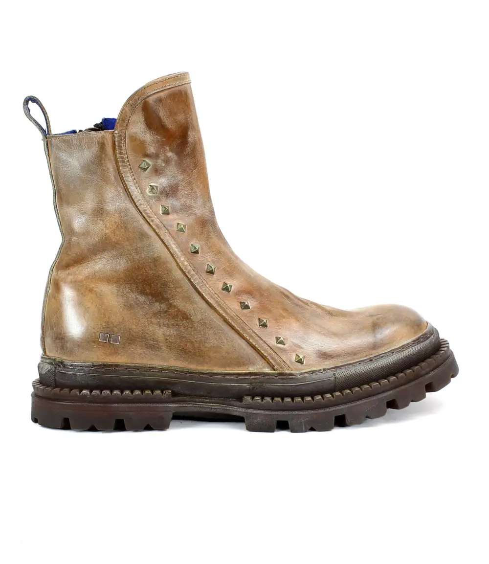 Lug Sole Side Zip Studded Leather Knee High Boots