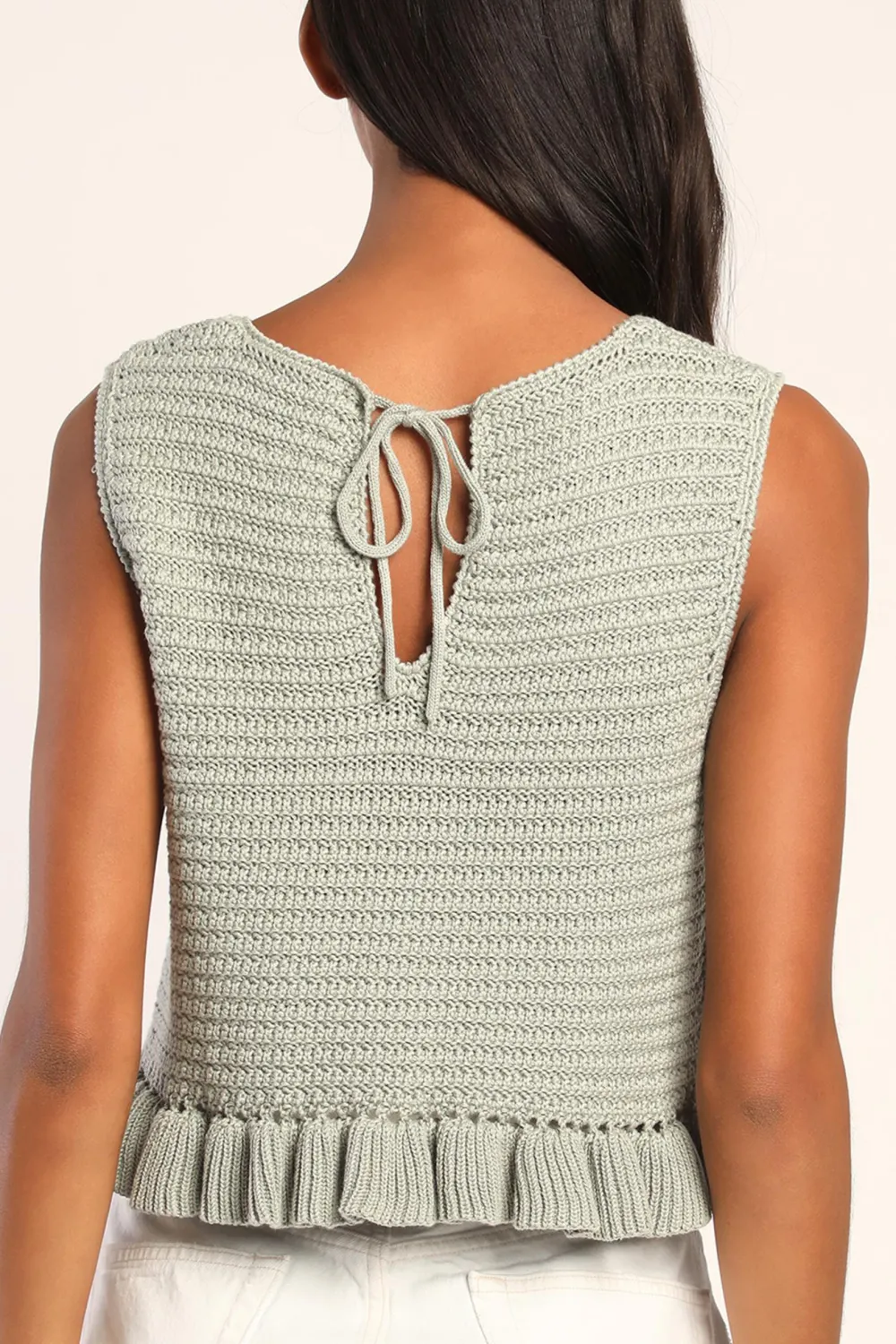 Cropped Ruffled Sweater Tank