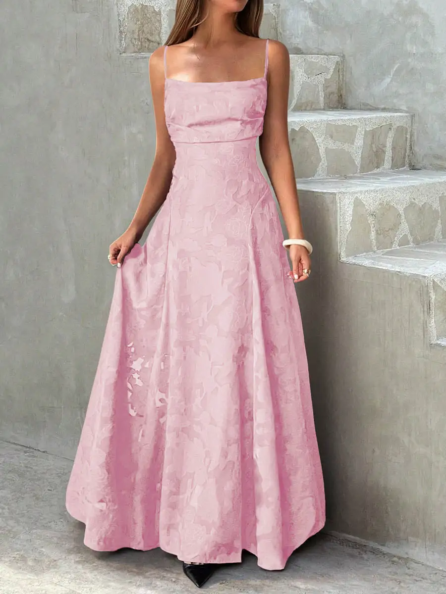 Jacquard Pleated Neck Maxi Dress