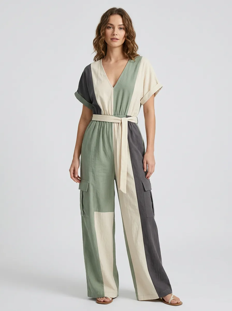 Women's Colorblock Cargo Graphic Jumpsuit
