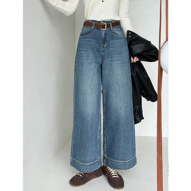 Pleated Vintage Loose Fit Straight Leg Jeans