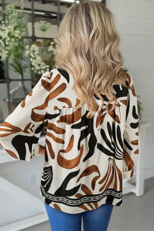 Women's Abstract Print Puff Sleeve Loose Fit Top