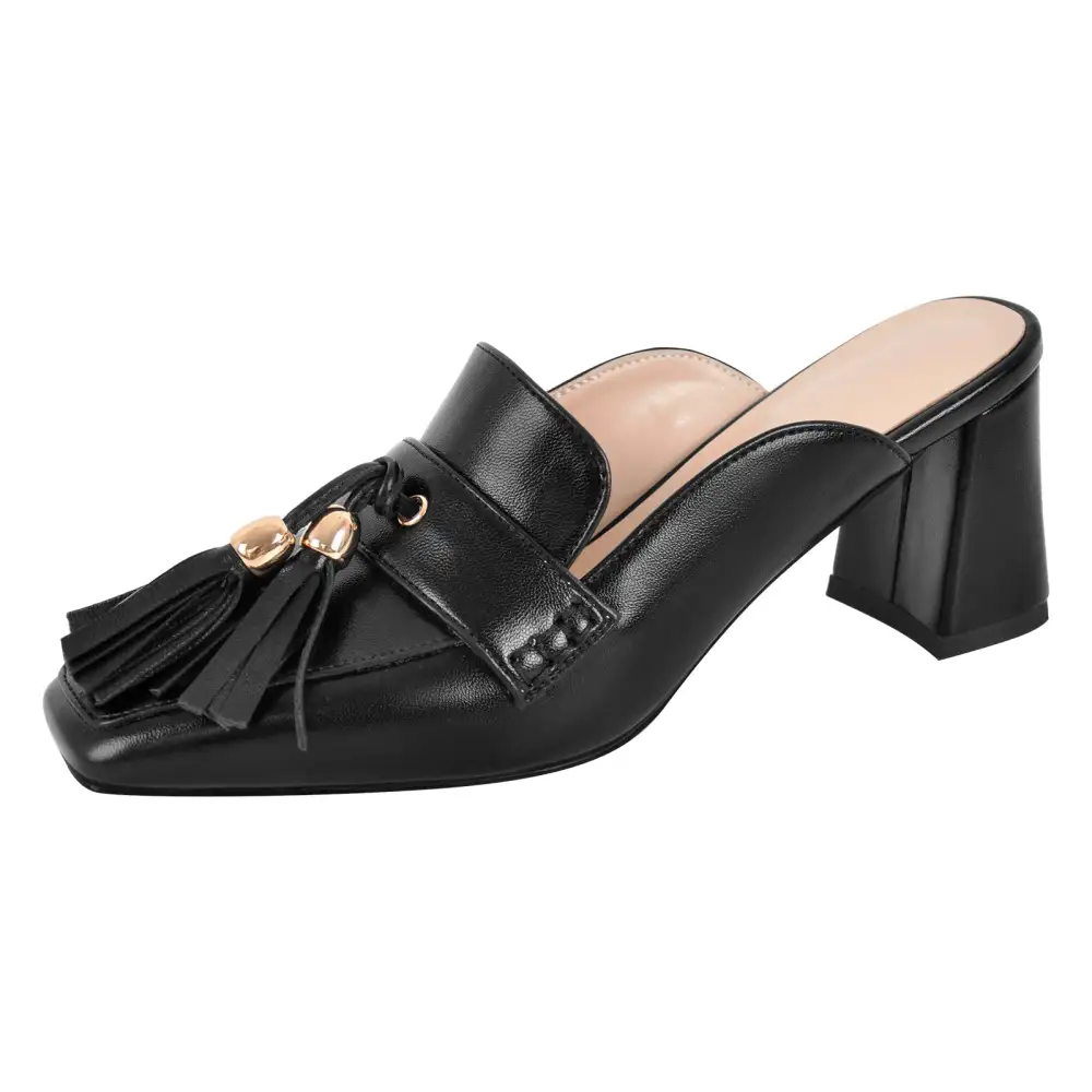 Square Toe Chunky Heel Heeled Mules