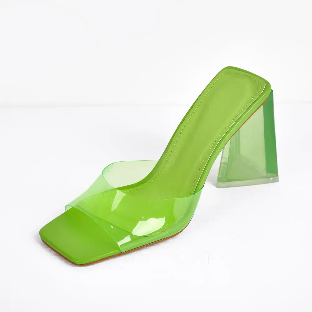 Clear Chunky Heel Mule Sandals