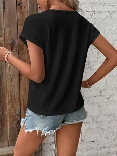 Relaxed V-Neck Short-Sleeve Cotton T-Shirt