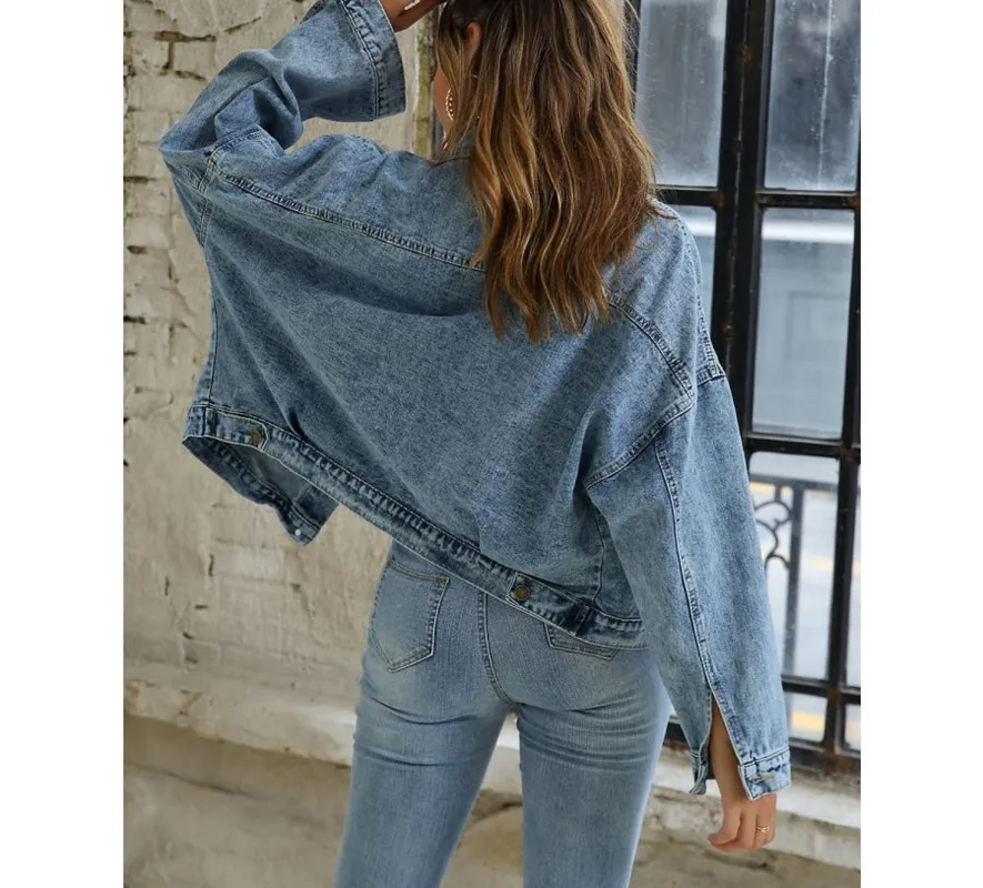 Button-Down Drop-Shoulder Denim Jacket