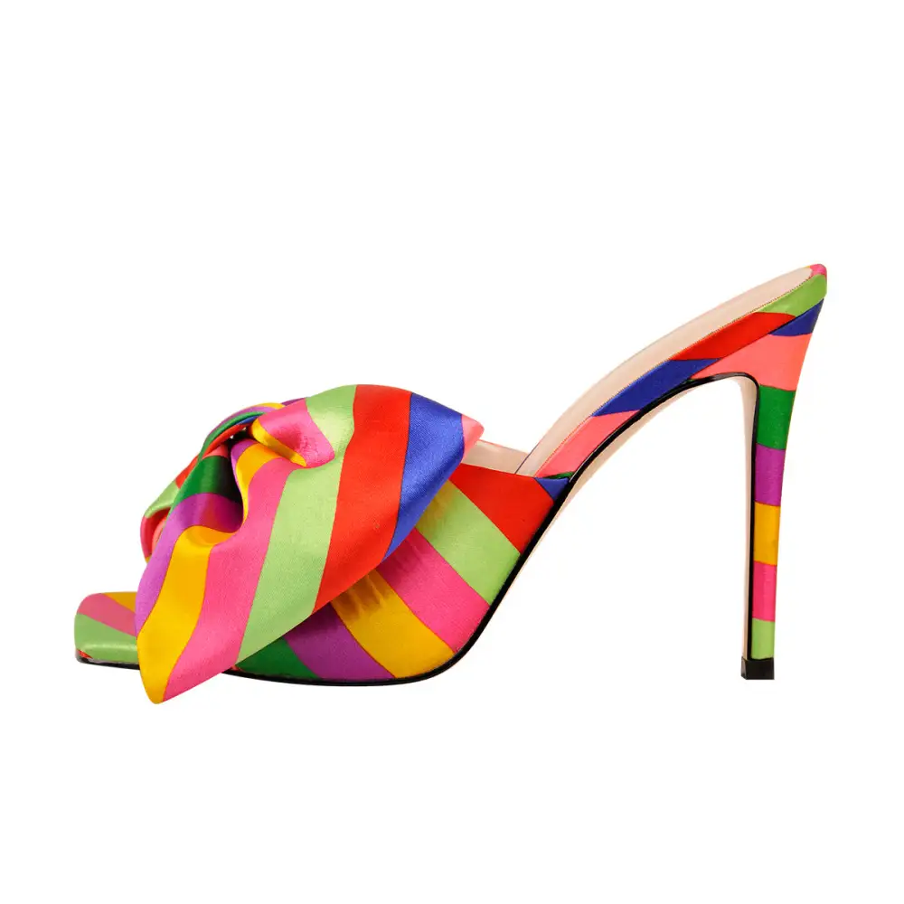 Bow Leather Square Toe High Stiletto Sandals