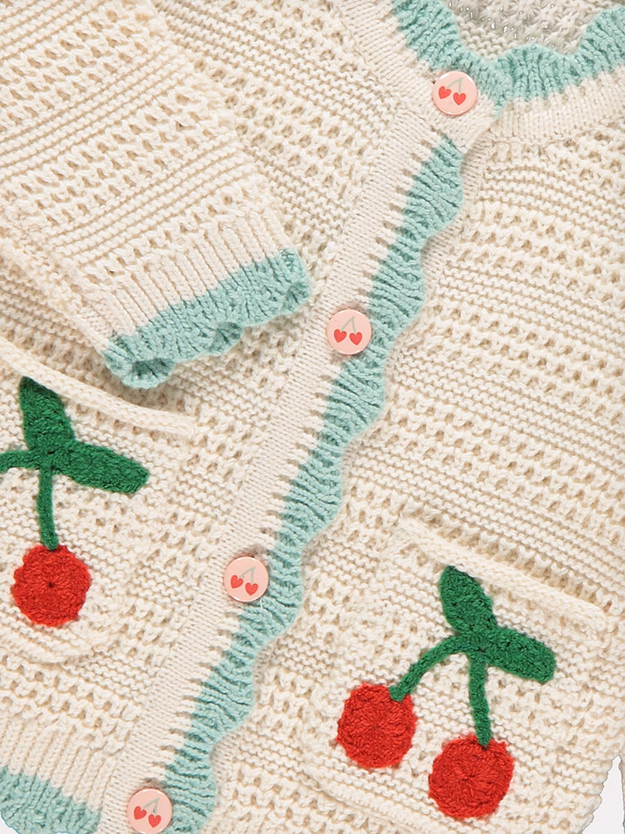Cream Cherry Knitted Cardigan detail 1