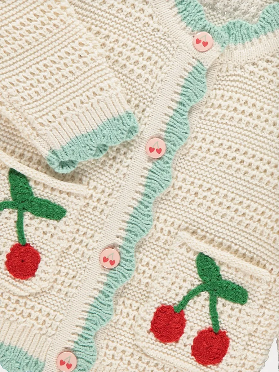 Cream Cherry Knitted Cardigan