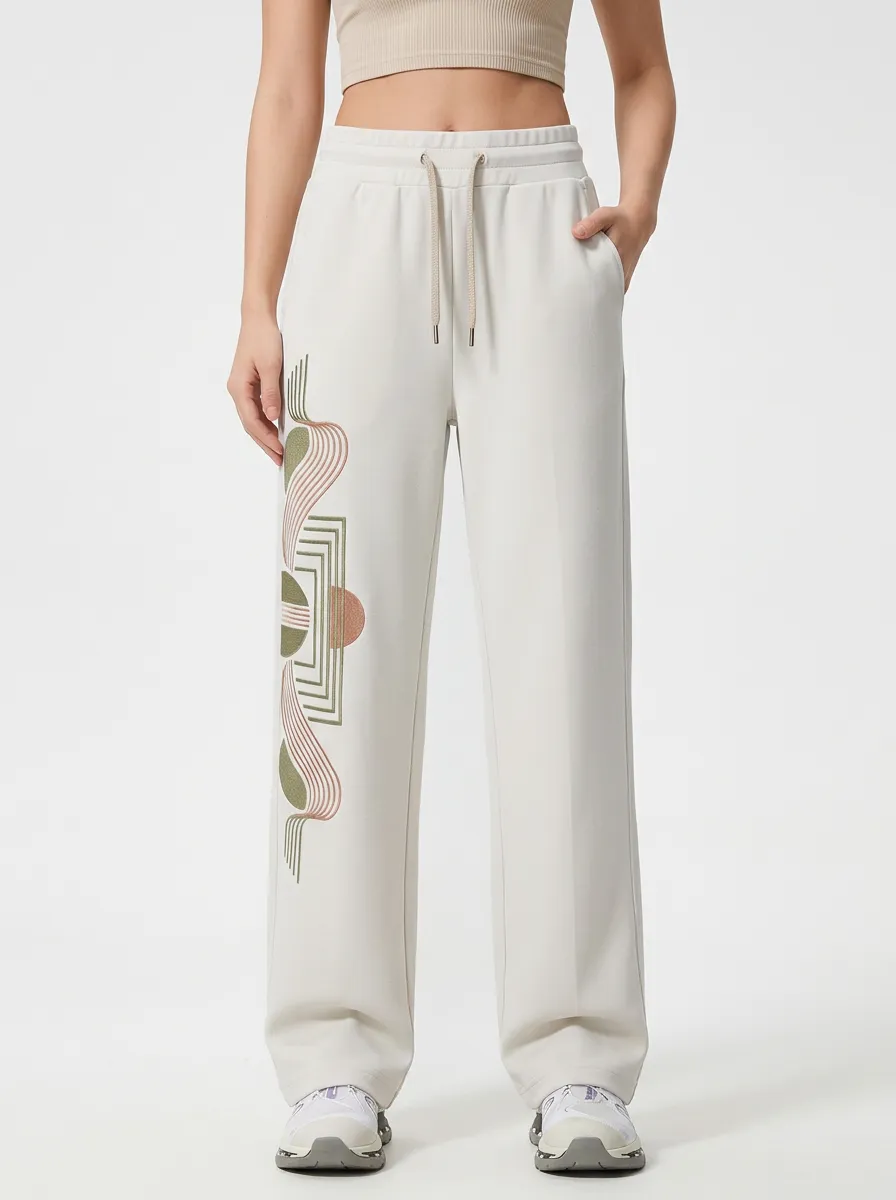 Women's Off-White Geometric Graphic Wide-Leg Sweatpants