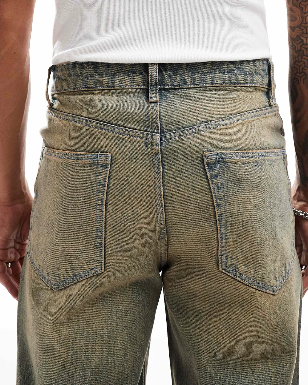 Baggy Jeans With Vintage Brown Tint In Mid Wash Blue