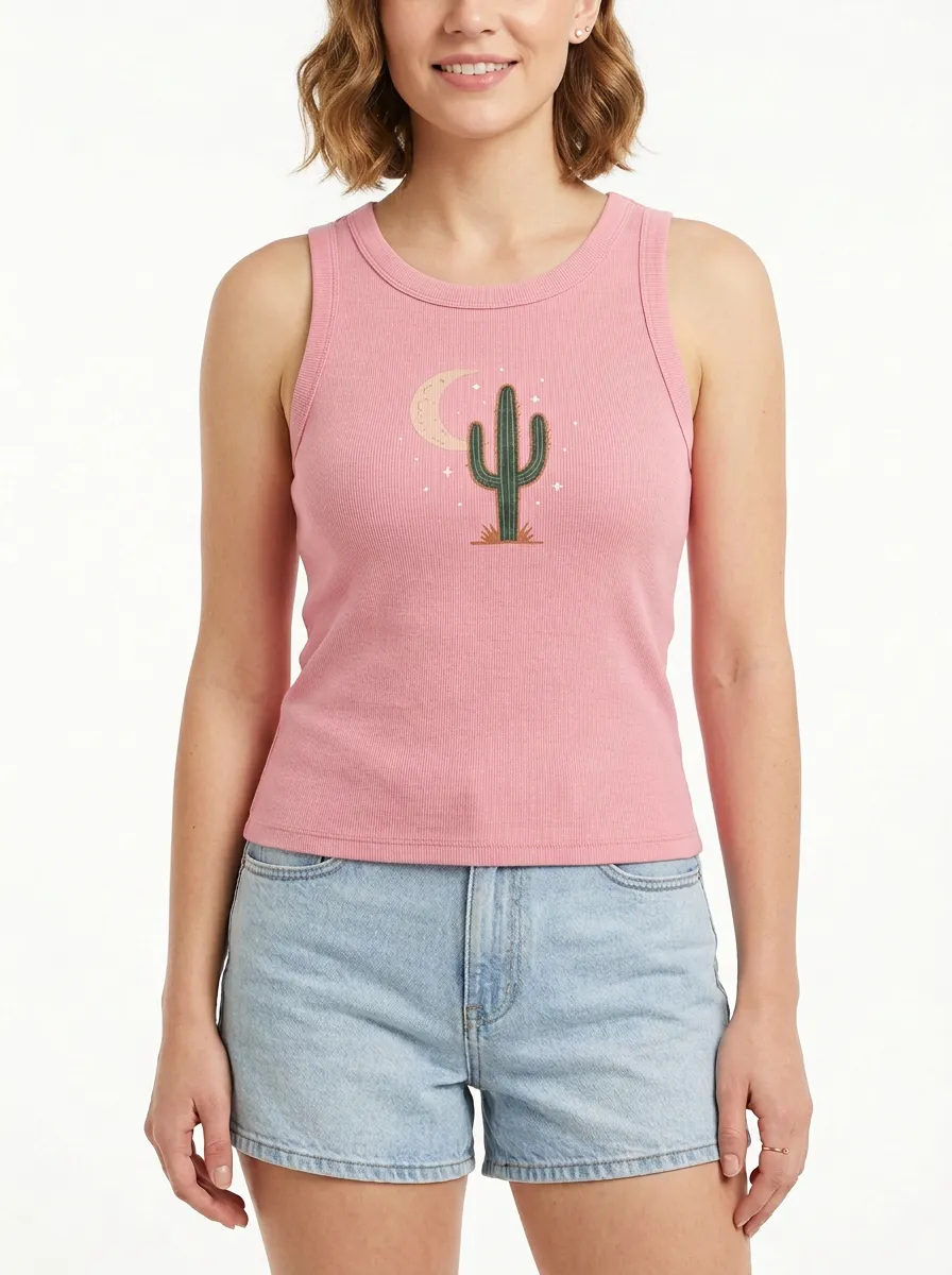 Desert Cactus Moon Built-In Bra Tank Top
